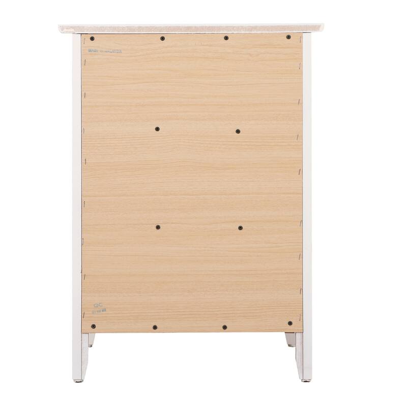 3 Drawer White Nightstand, 25 Inch Modern Minimalist Bedside Table with Real Wood Veneers