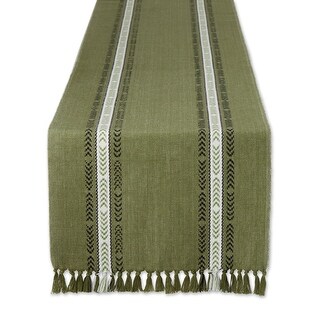 Green Ribbed Table Runner Dobby Striped Fringe Ribbed Table Runner - 72