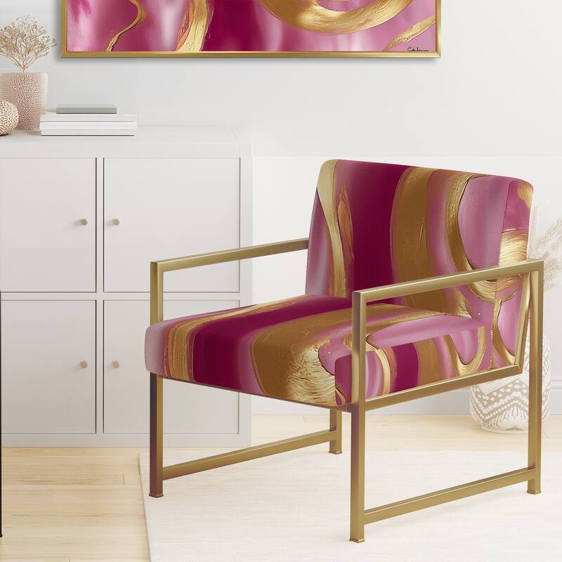 Designart "Mettalic Indigo And Gold II" Upholstered Abstract Accent Chair - Glam Arm Chair For Living Room