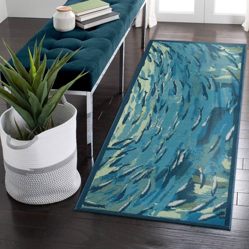 Liora Manne Esencia Fish To Go Blue Indoor/Outdoor Mat