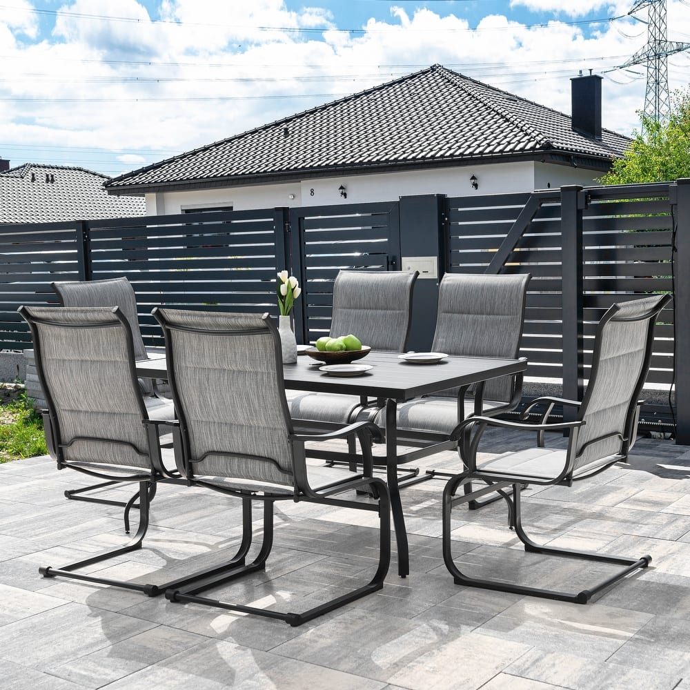 Outdoor Dining Set with Umbrella Hole, Breathable Textilene and Iron