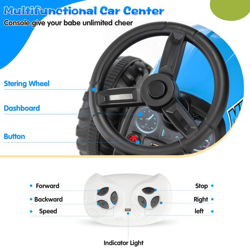 EROMMY Ride on Car Toys with Remote Control, Digger, Horn, Lights, Music Player, Safety Belt,