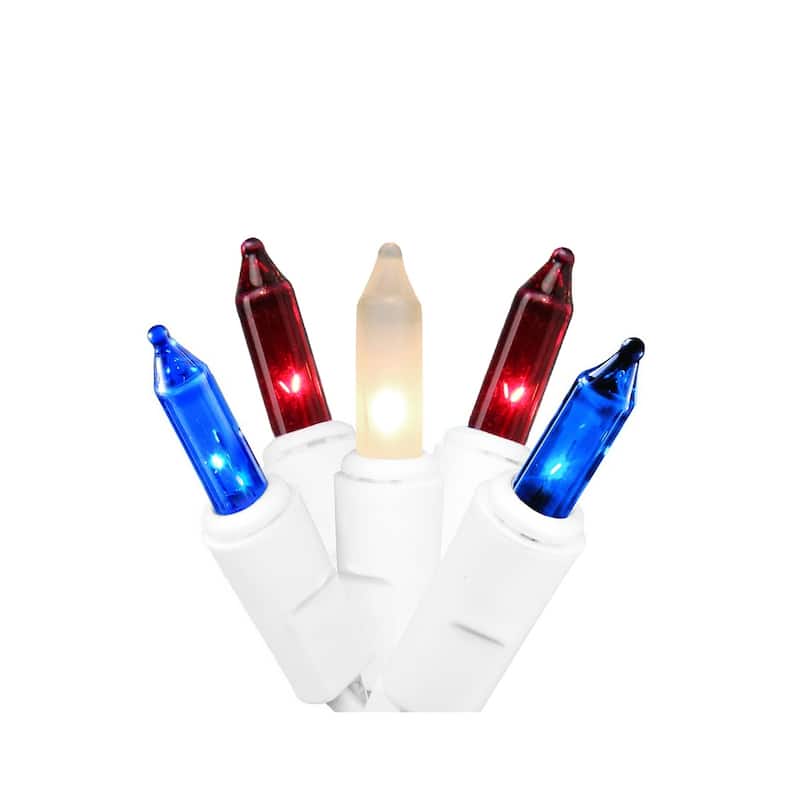 Mini Swag Christmas Light Set Red, White and Blue 6' White Wire 100Ct