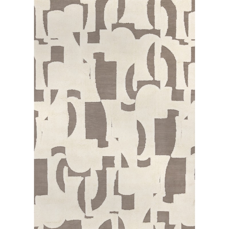 Taupe White Abstract Geometric Shapes Rug