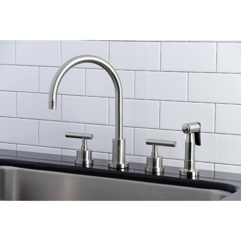Manhattan Deck Mount Widespread Kitchen Faucet with Brass Sprayer