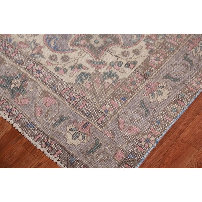 Gray Tabriz Persian Vintage Area Rug Handmade Wool Carpet - 6'8" x 9'7"