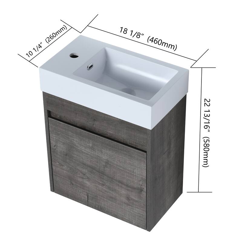 Bathroom Vanity With Sink In 16/18/23 Inch, Floating/Freestanding Bathroom Vanity With Soft Close Door