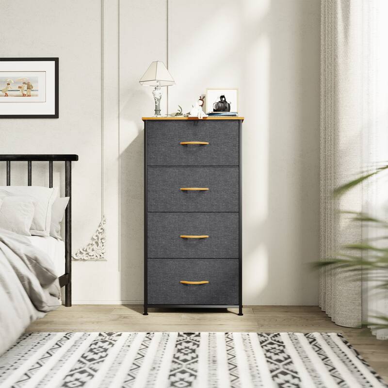 Modern 4/8/10-drawer Bedroom Fabric Dresser Storage Tower with Wood Top - Dark Gray - 4-drawer