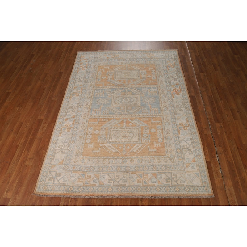 Hand Knotted Oriental 100% Wool Carpet Transitional Tribal Oranges & Rust Oushak Area Rug - 8' 3'' X 5' 9''