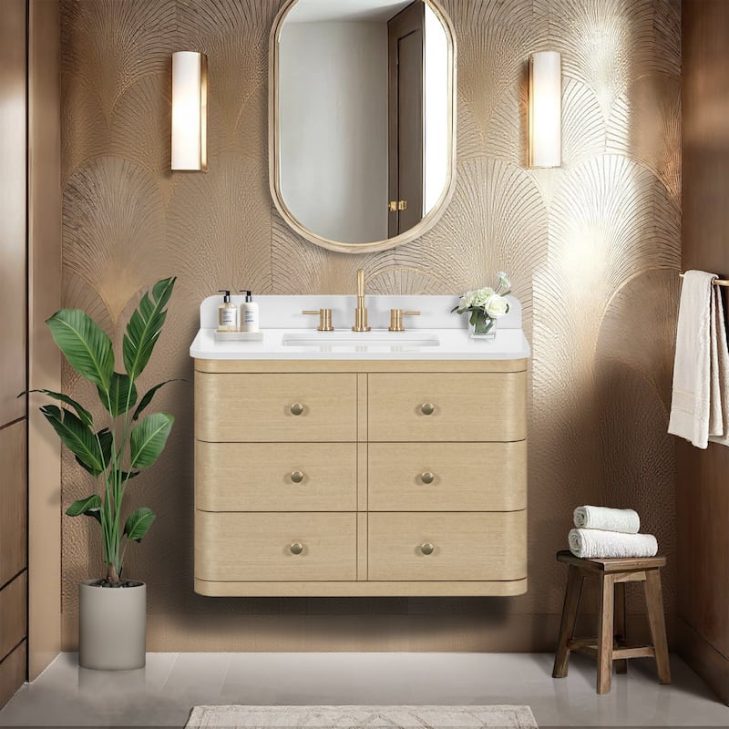 Serena Bathroom Vanity in Light Oak with White Engineered Stone Top
