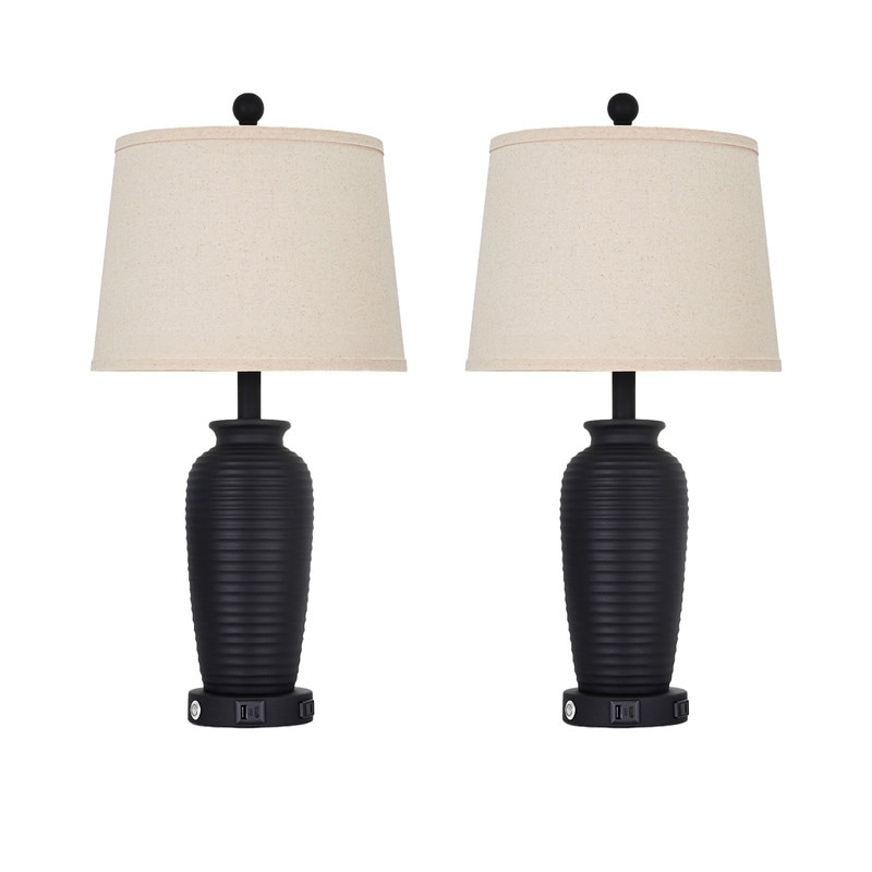 Set of 2 Bedside Resin Table Lamps with 3-Way Touch Control and Dual USB Ports