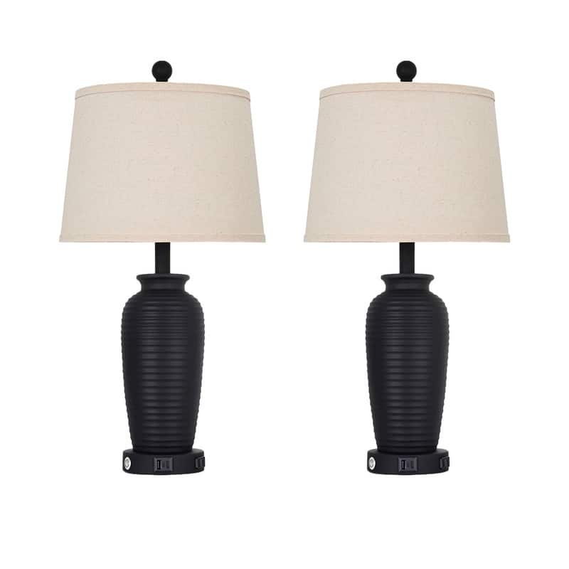 Set of 2 Bedside Resin Table Lamps with 3-Way Touch Control and Dual USB Ports