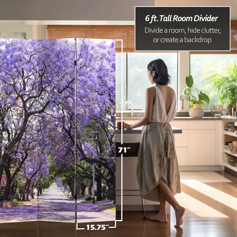 Handmade 6' Double Sided Lavender Road Canvas Room Divider