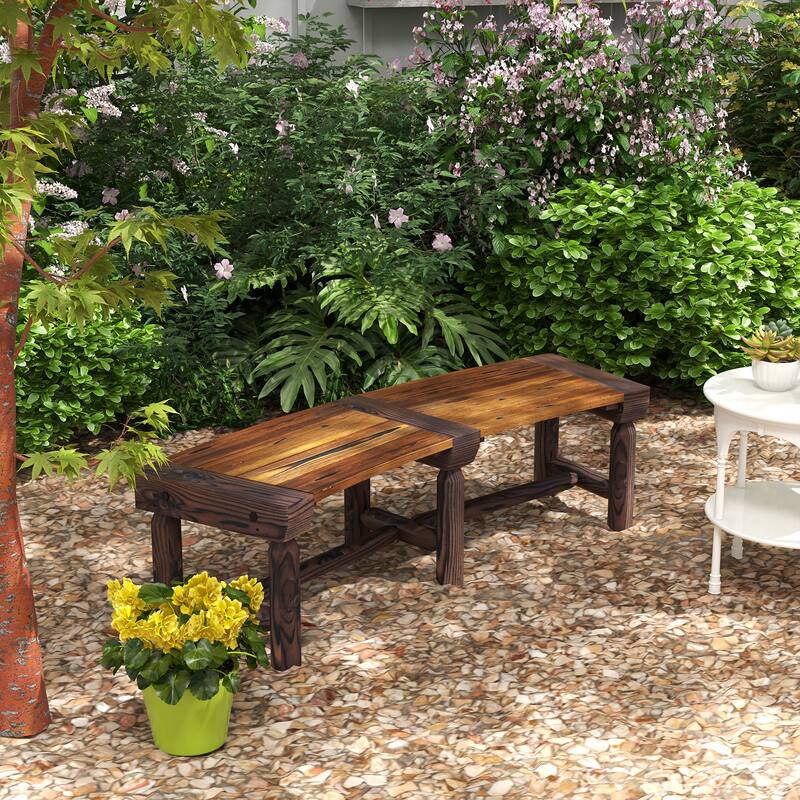 Outsunny Wooden Garden Bench, Semicircular Round Outdoor Tree Bench