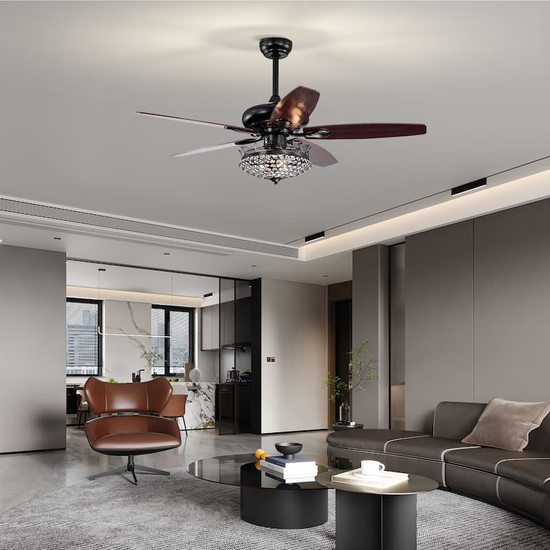52'' Crystal Modern Ceiling Fan with Remote,Black
