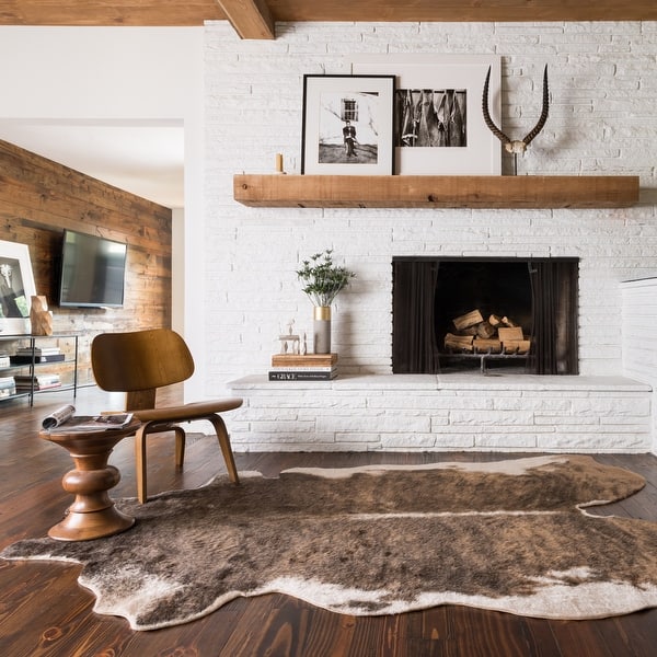 slide 2 of 6, Alexander Home Brown Faux Cowhide Area Rug 3'10 x 5' - Brown