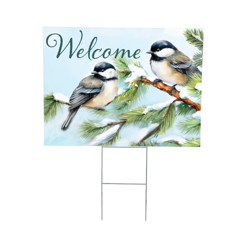 Holiday Chickadees Yard Sign with H-Stake, 24" x 18" - Multicolor