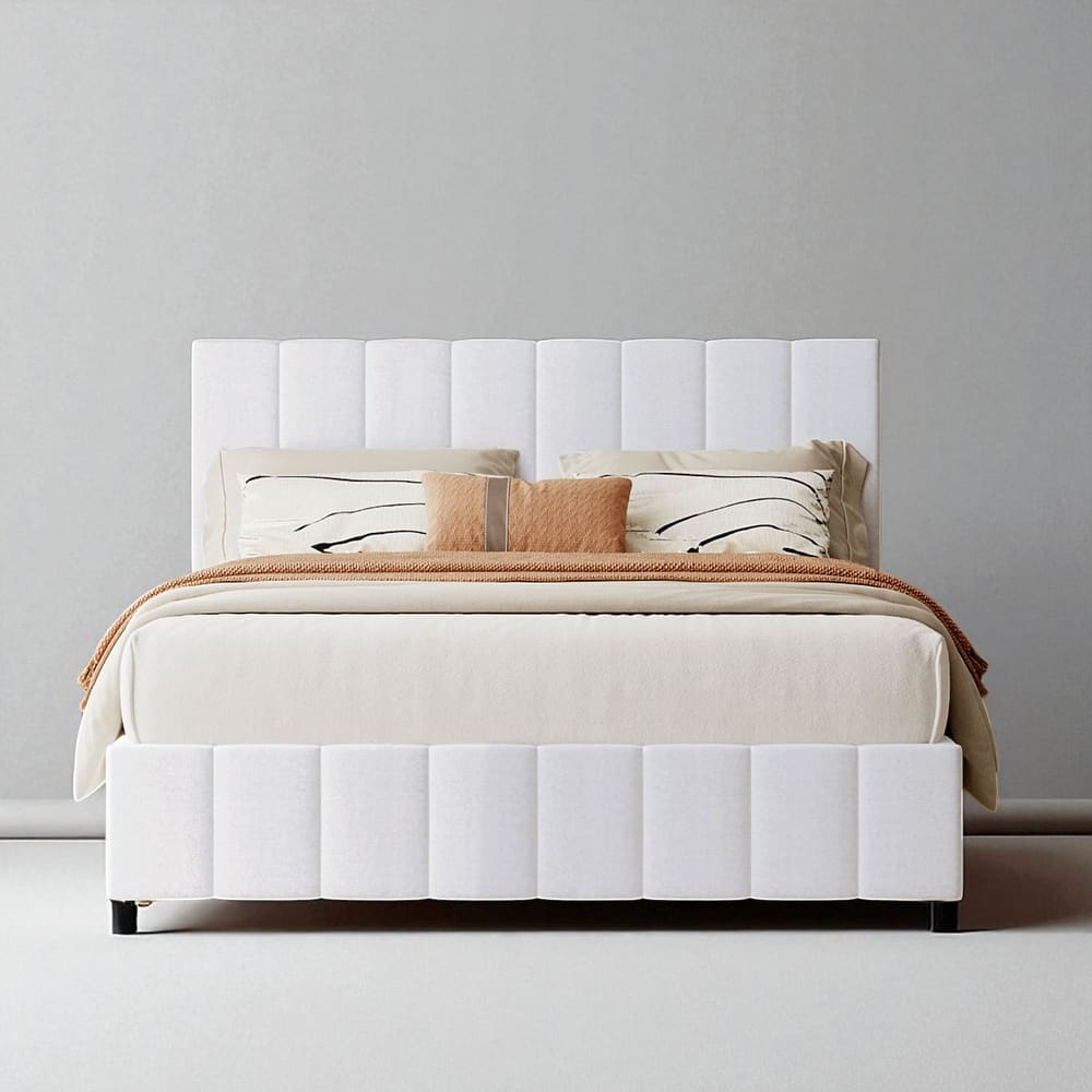 Full/Queen Upholstered Platform Bed with Hydraulic Lift Storage and Linen Headboard, No Box Spring Needed