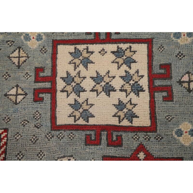 Geometric Kazak Oriental Rug Hand-Knotted Wool Carpet - 5'0" x 6'9"