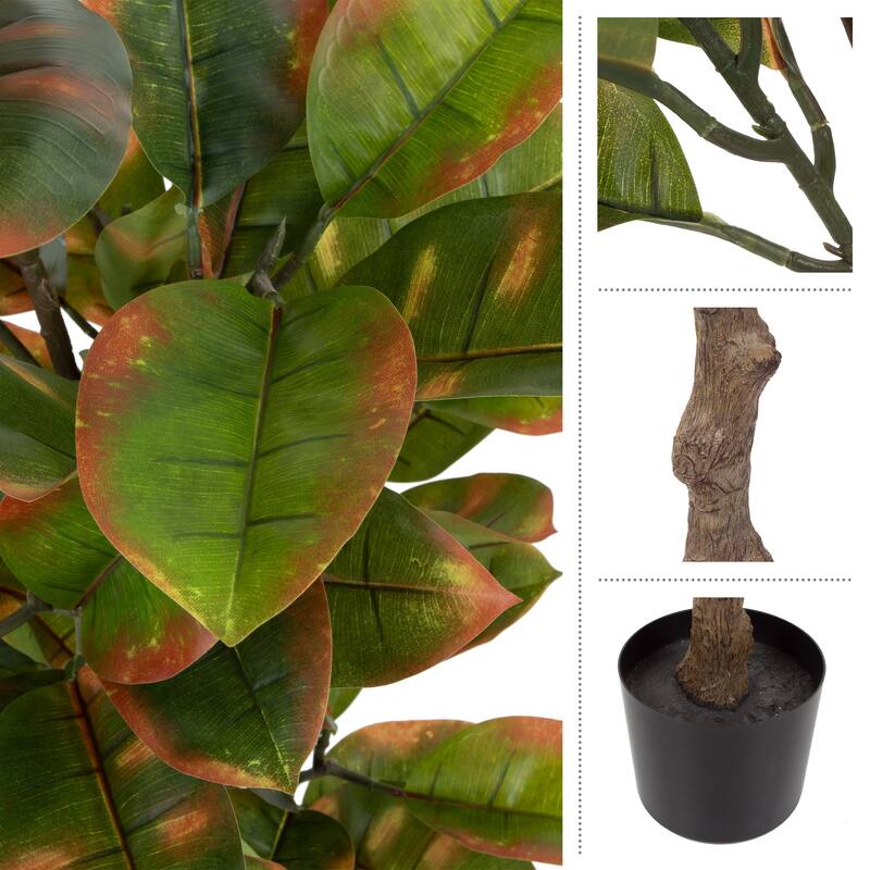 Artificial Rubber Plant - 51-Inch Faux Tree with Natural-Feel Leaves by Pure Garden (Variegated) - 51"