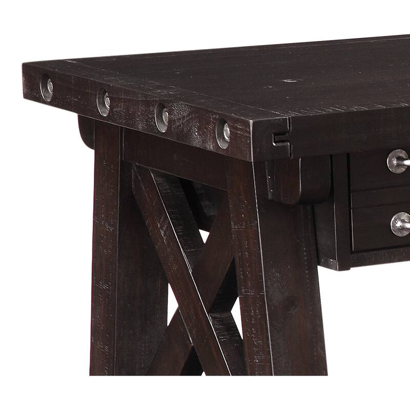 Wooden Desk with Sleek Drawer Storage and Crossed Side Bracing , Brown