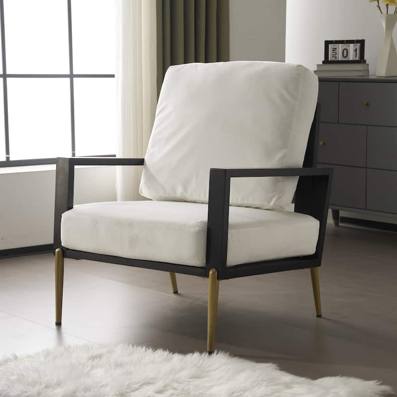 Floral Print Velvet Accent Armchair with Metal Legs and Rubberwood Frame, Wide Armrest Sofa Chair with Pillow Back Lounge Chair