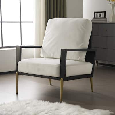 Velvet Accent Armchair with Pillow Back, Low Back Upholstered Sofa Chair, Lounge Chair with Metal Legs & Rubber Wood Frame