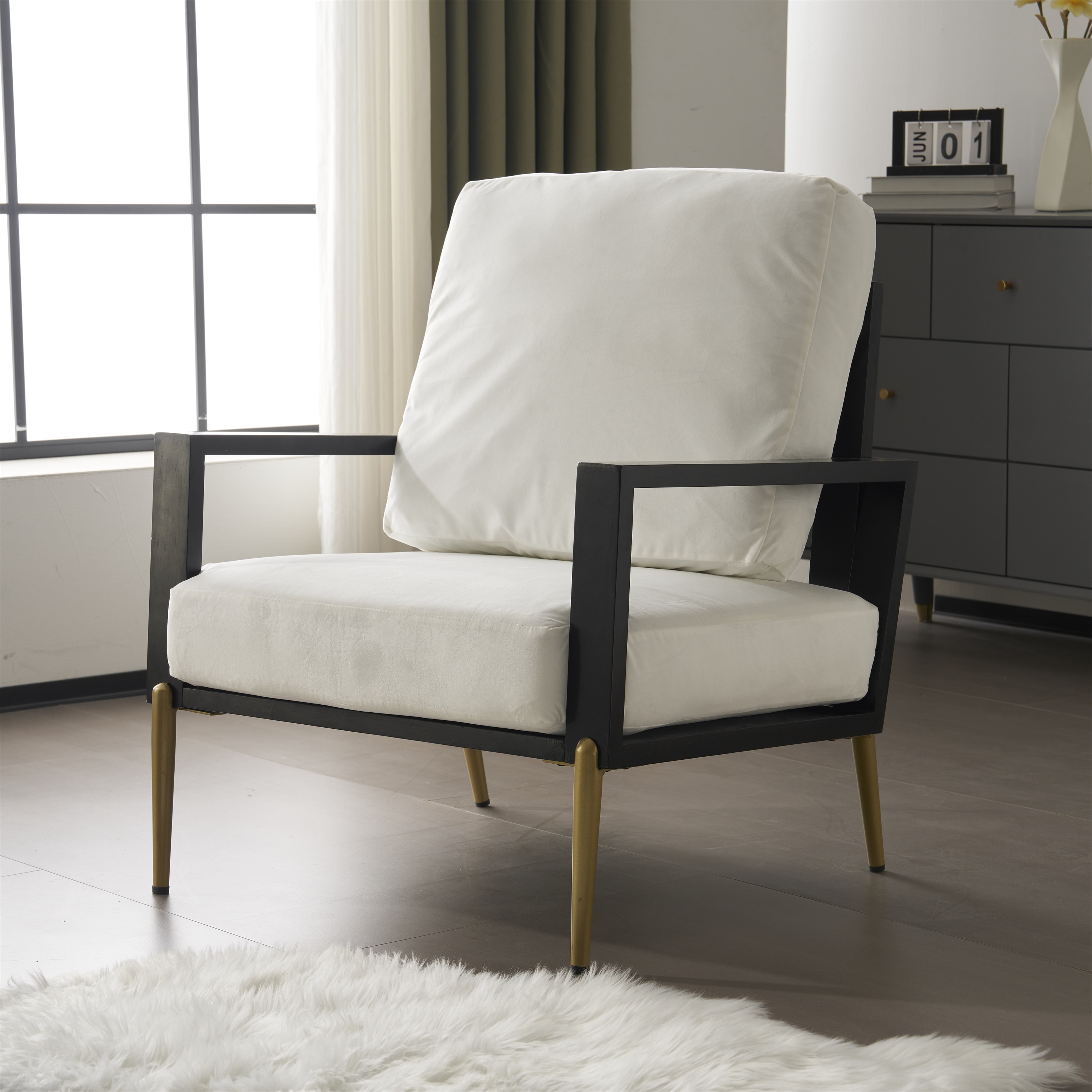 Velvet Lounge Arm Chair with Solid Wood Frame Upholstered Accent Chair