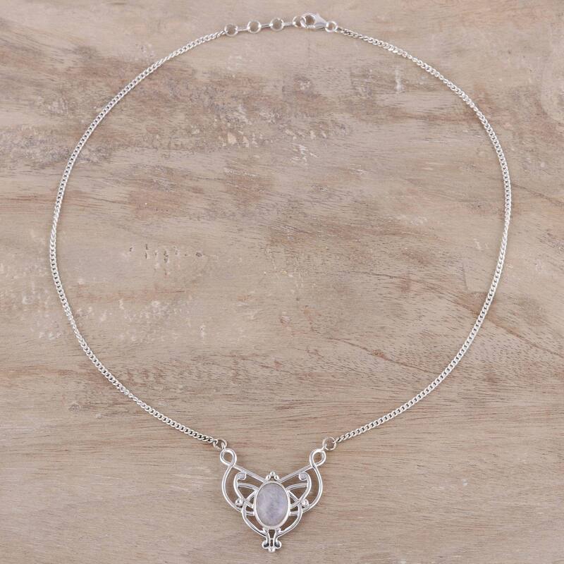 NOVICA Moonrise Queen, Rainbow moonstone pendant necklace