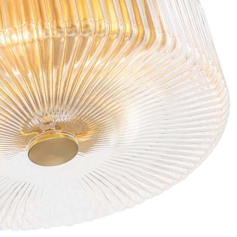 13.9 in. 3-Light Gold Chandelier Ripple Glass Pendant Light