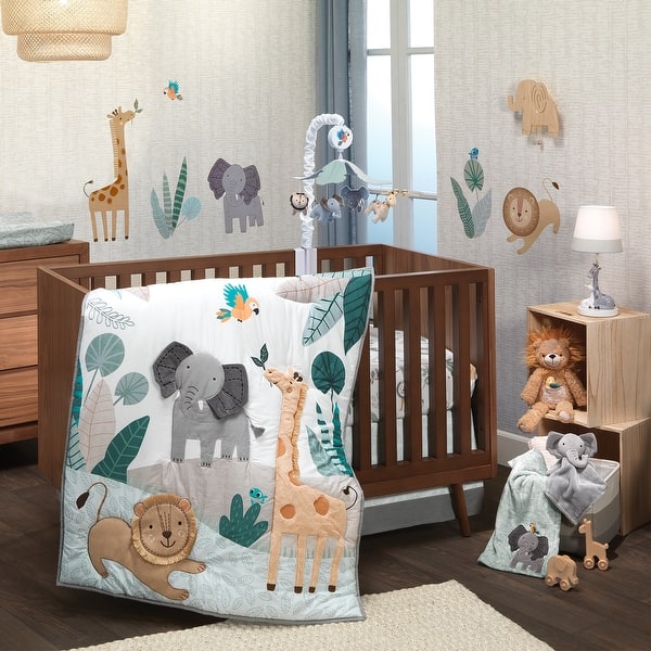 slide 2 of 10, Lambs & Ivy Jungle Friends 5-Piece Safari Animals Nursery Baby Crib Bedding Set