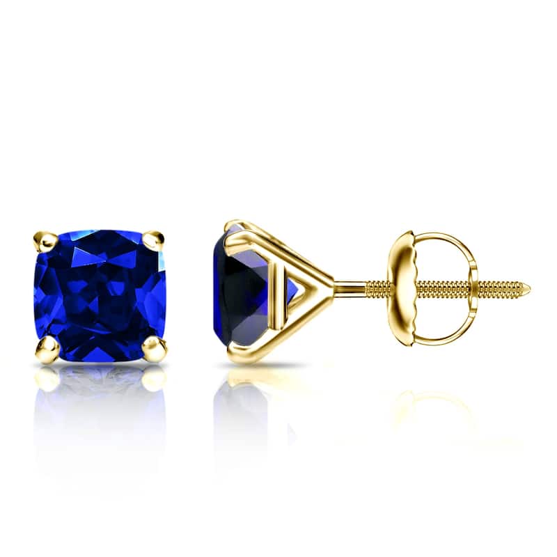 Auriya 14k Gold Lab Grown Gemstone Blue Sapphire Stud Earrings Cushion 0.25 to 5.00 ct. tw. 4-Prong Martini Screw-Back - 0.50ct tgw. - Yellow