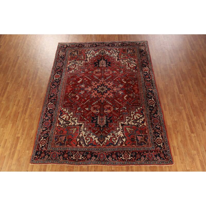 Hand Knotted Oriental 100% Wool Carpet Traditional Medallion Red Heriz (serapi) Area Rug - 11' 10'' X 8' 8''
