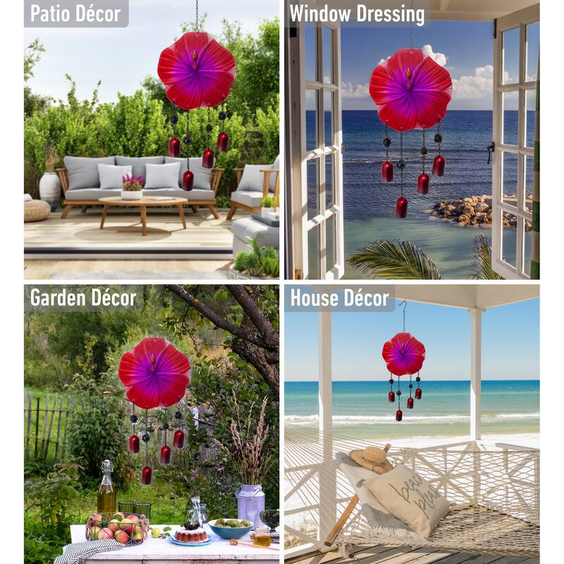 CoTa Global Red Flower Wind Chime - Handmade Glass And Metal Chime - 25.60 Inches