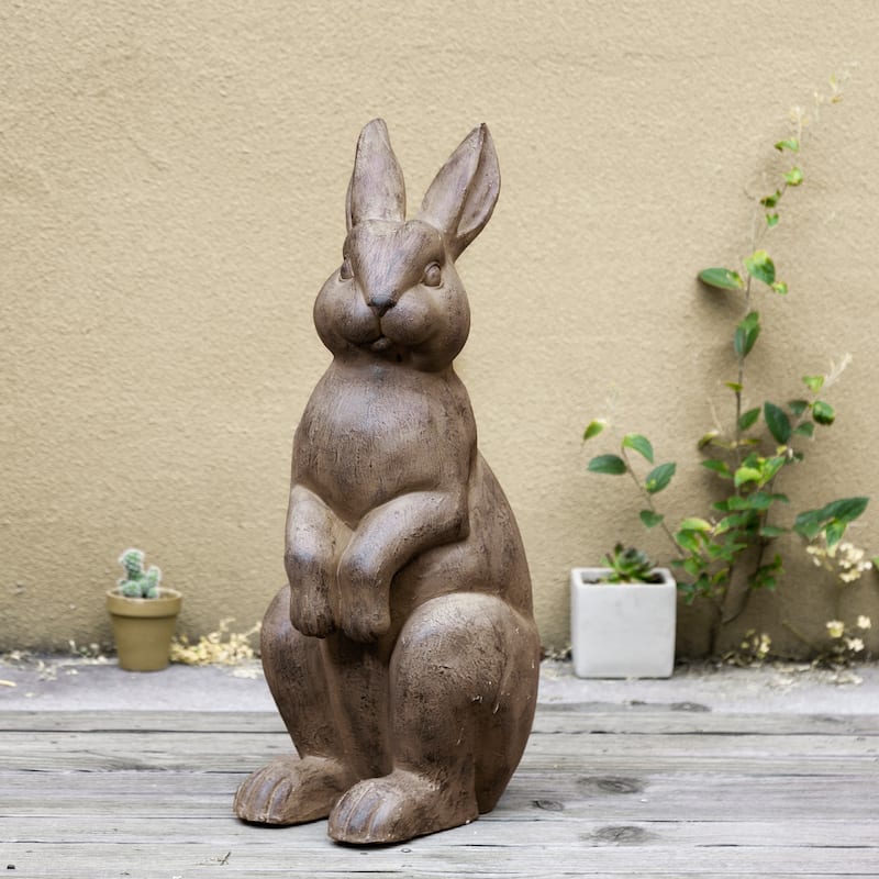 Glitzhome MgO Standing Rabbit Bunny Garden Statue Outdoor Indoor