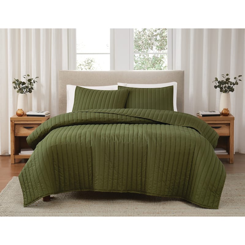 Brooklyn Loom Solid Cotton Percale Quilt Set - King - Green - 3 Piece