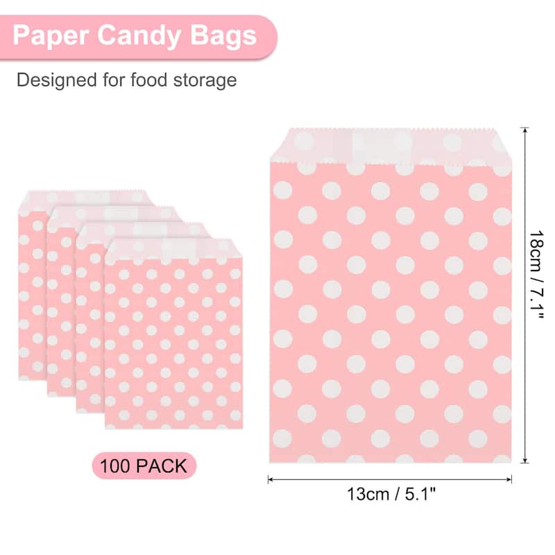 100Pcs Kraft Paper Treat Bags, Greaseproof Candy Bags Flat Favor Bags - Pink - 7" x 5"