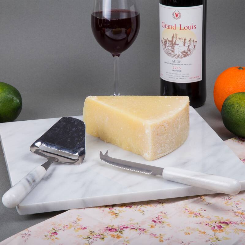 Creative Home Natural Marble 12" x 12" Square Cheese Board, Serving Platter, Baking Pastry Board, Off-White (pattern may vary)