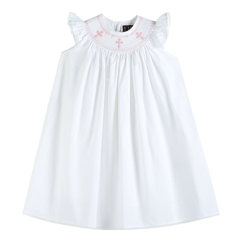 Lil Cactus White and Pink Cross Bishop Dress