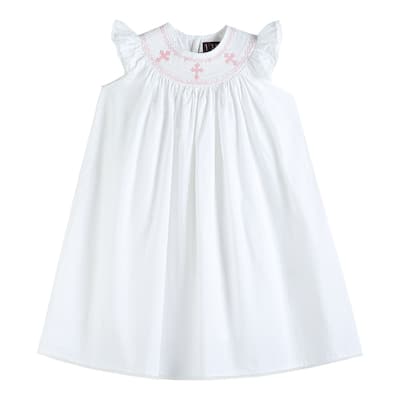 Lil Cactus White and Pink Cross Bishop Dress
