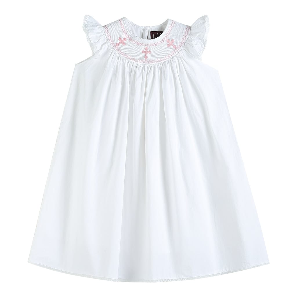 Lil Cactus White and Pink Cross Bishop Dress
