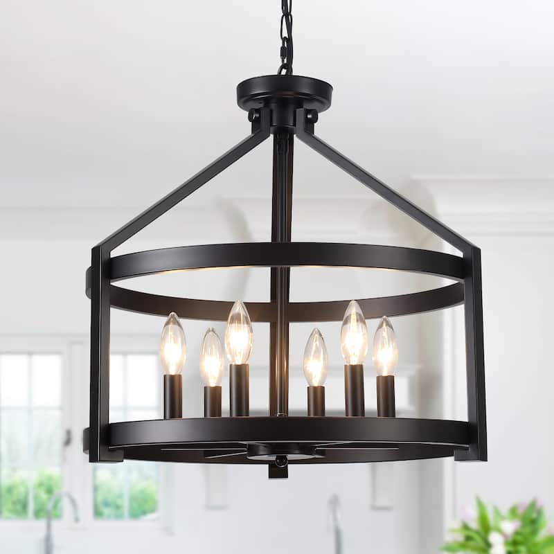 6- Light 20.3" Dimmable Modern Farmhouse Round Cage Chandelier for Dining Room Foyer - N/A - Black