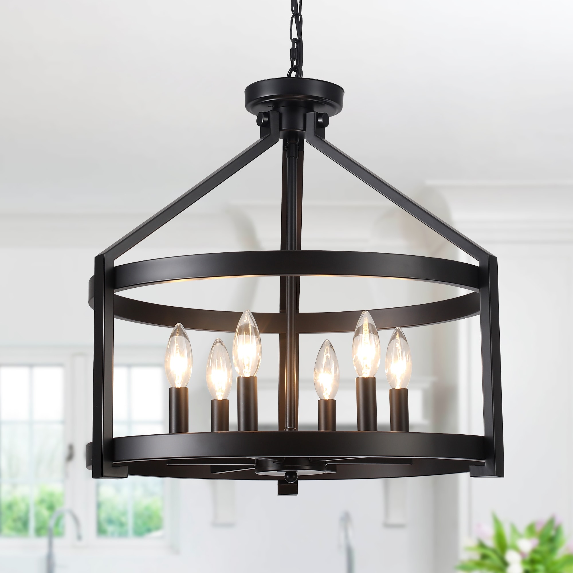 6- Light 20.3" Dimmable Modern Farmhouse Round Cage Chandelier for Dining Room Foyer