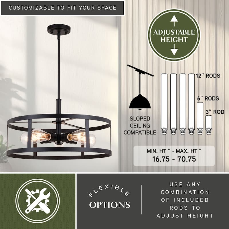 Akron 5L Oil Rubbed Bronze Drum Cage Farmhouse Pendant Light - 20-in W x 16.75-in H x 20-in D
