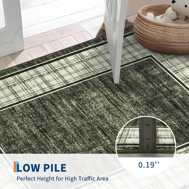 Modern Bordered Rug Farmhouse Plaid Area Rugs for Living Room Bedroom, Indoor Accent Carpet Home Decor
