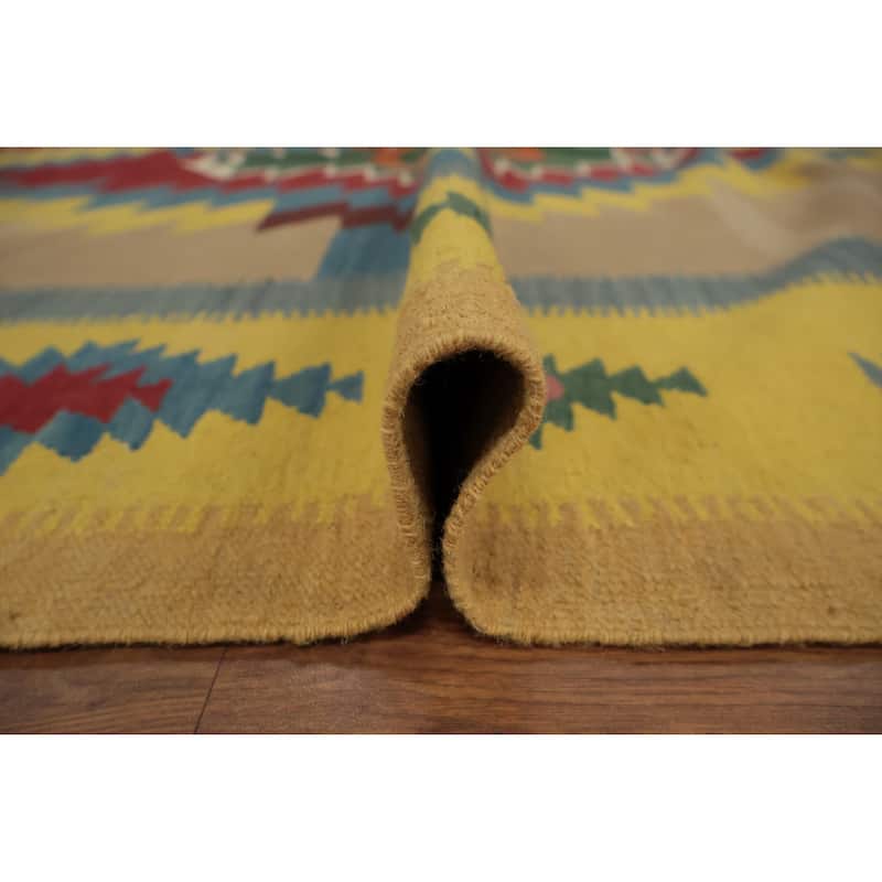 Hand Woven Oriental 100% Wool Carpet Southwestern Tribal Multi-Colored Kilim Area Rug - 9' 11'' X 8' 1''
