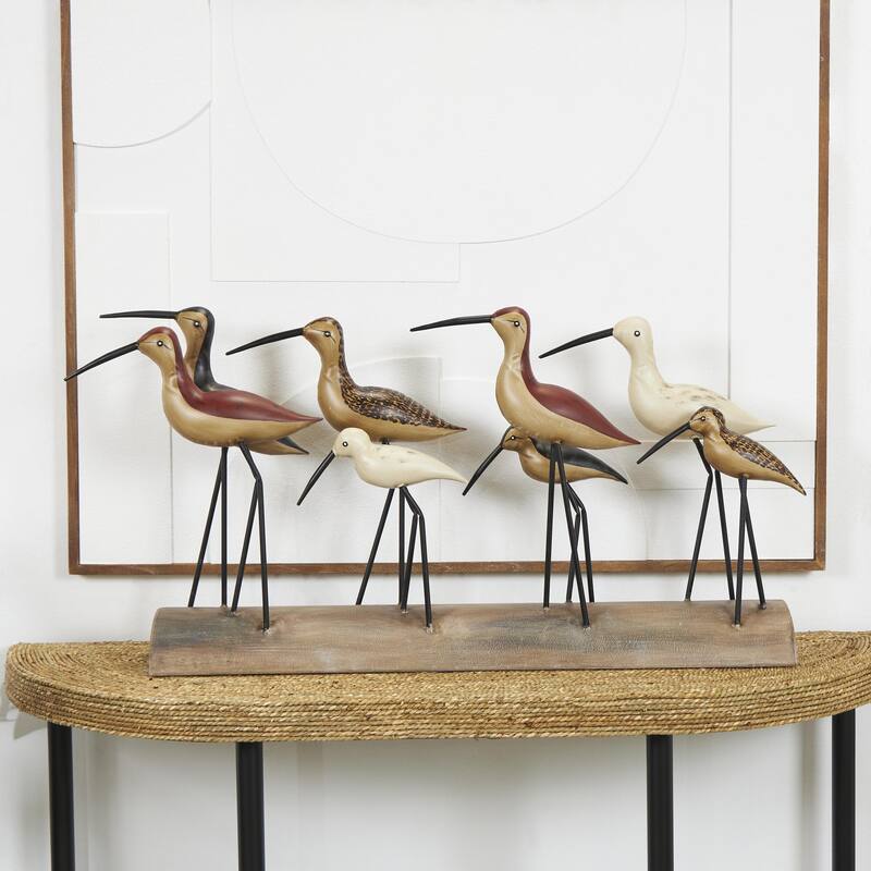 Wood Bird Decorative Sculpture with Red Accents and Log Base - Brown - Roche River Decor