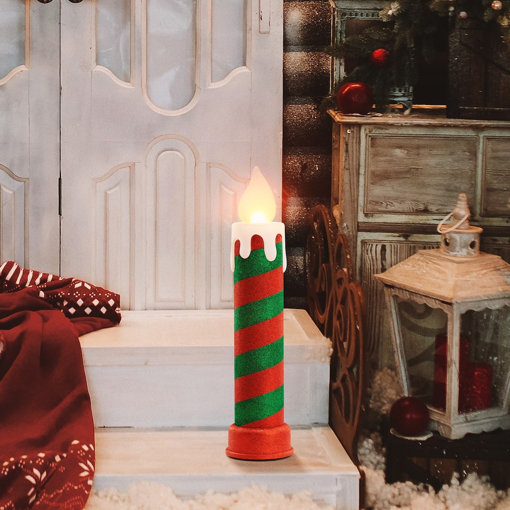 24" Glittery Blow Mold Candle - Red & Green