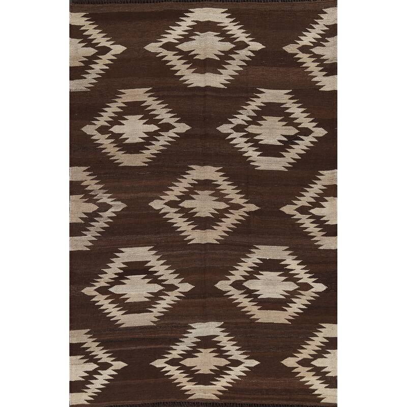 Geometric Tribal Natural Dye Kilim Oriental Wool Area Rug Hand-woven - 4'8" x 6'8"