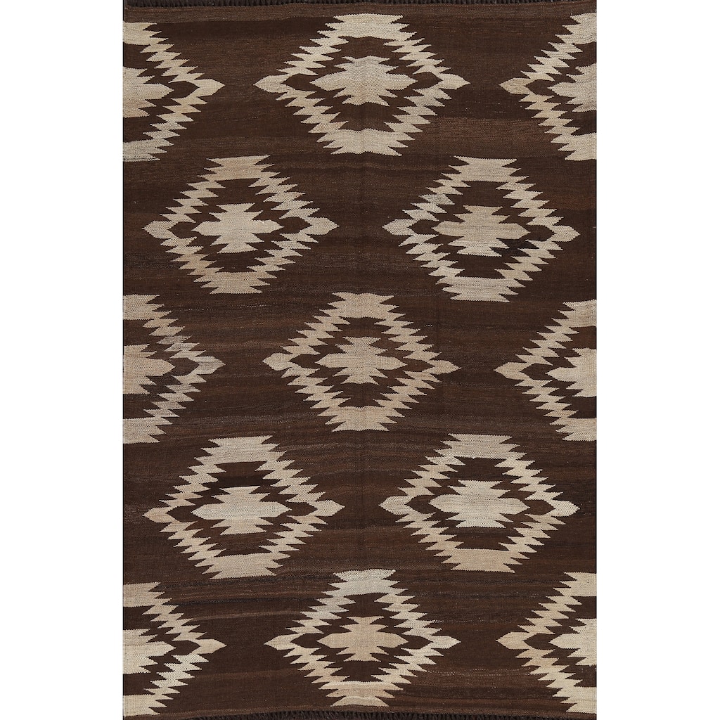 Geometric Tribal Natural Dye Kilim Oriental Wool Area Rug Hand-woven - 4'8" x 6'8"